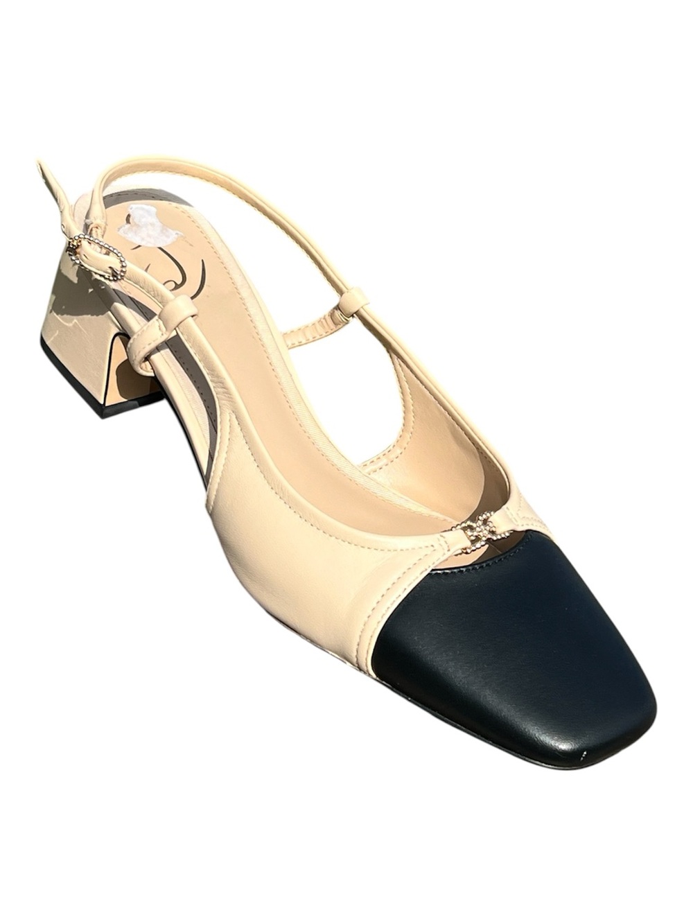 Sam Edelman Beige and Black Tarra Slingback Block Heel Pumps Size 10 1/2